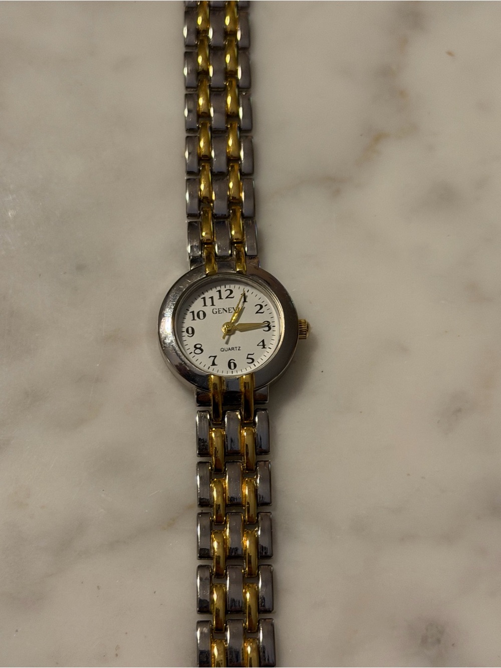 Vintage Geneva Two-Tone Gold and Silver Women's Bracelet Watch with White Dial